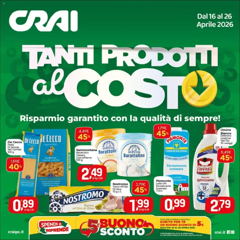 Crai volantino dal 16 al 26 Aprile 2026 Tanti prodotti al costo