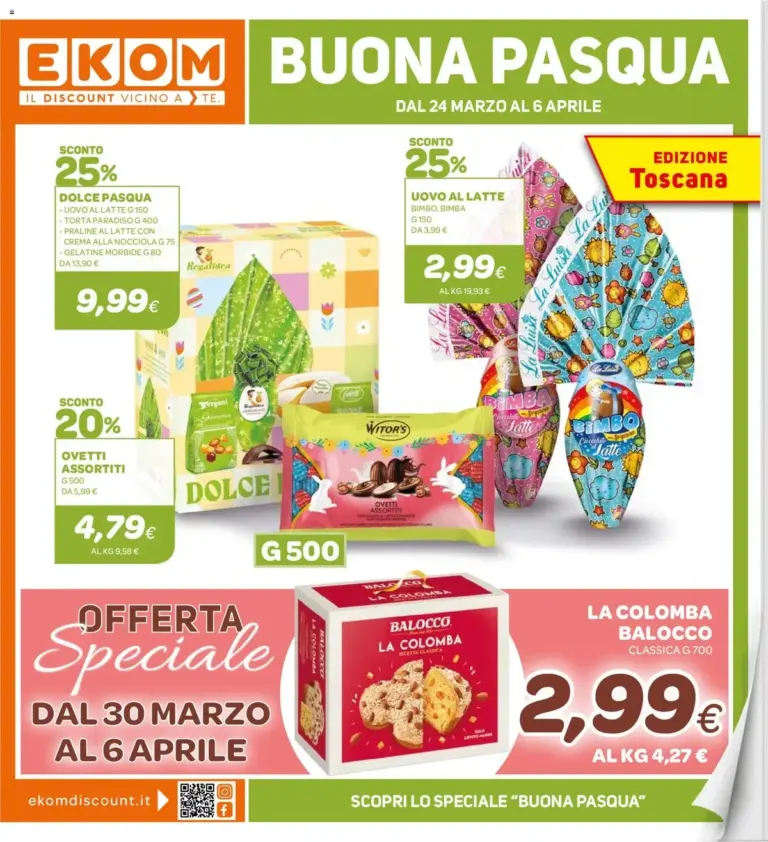 Ekom volantino dal 24.03.2026 – Offerte Pasquali Toscana da Martedì