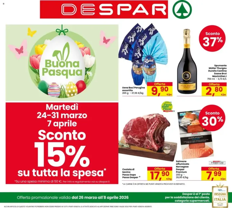 Despar volantino dal 26.03.2026 – Offerte Pasquali da Martedì Budrio