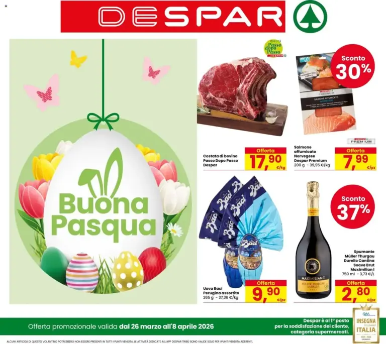 Despar volantino dal 26.03.2026 – Offerte Pasquali da Giovedì Misano Adriatico