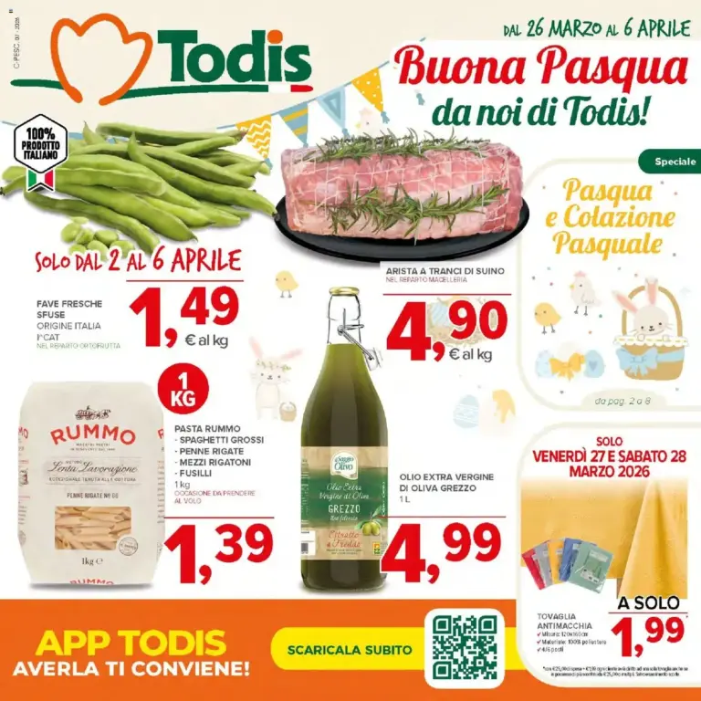 Todis volantino dal 26.03.2026 – Offerte Pasquali da Giovedì Campania,Calabria