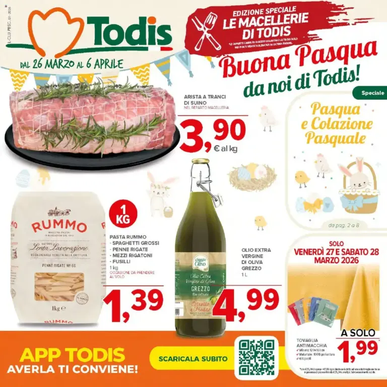 Todis volantino dal 26.03.2026 – Offerte Speciali Pescheria, Macelleria da Giovedì
