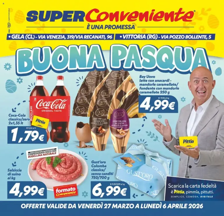 Superconveniente volantino dal 27.03.2026 – Offerte Pasqua da Venerdì Gela, Vittoria