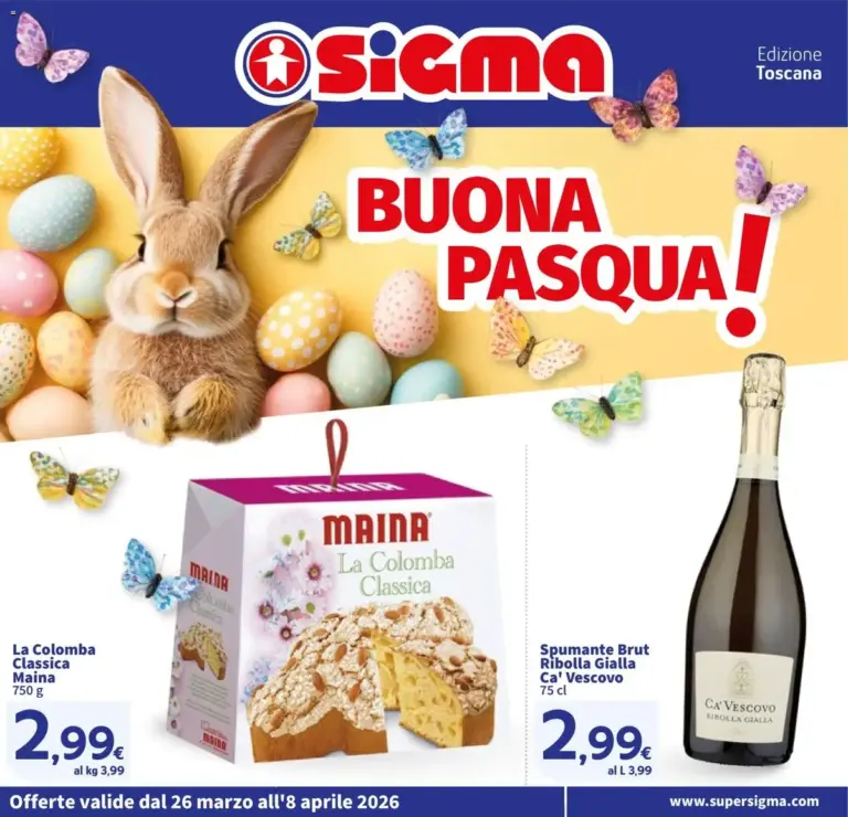 Sigma volantino dal 26.03.2026 – Offerte di Pasqua Toscana da Giovedì