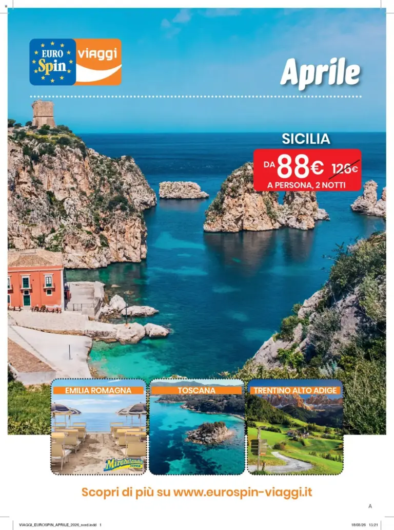 Eurospin volantino 01 al 30 de aprile 2026 Offerte Viaggi Aprile 2026