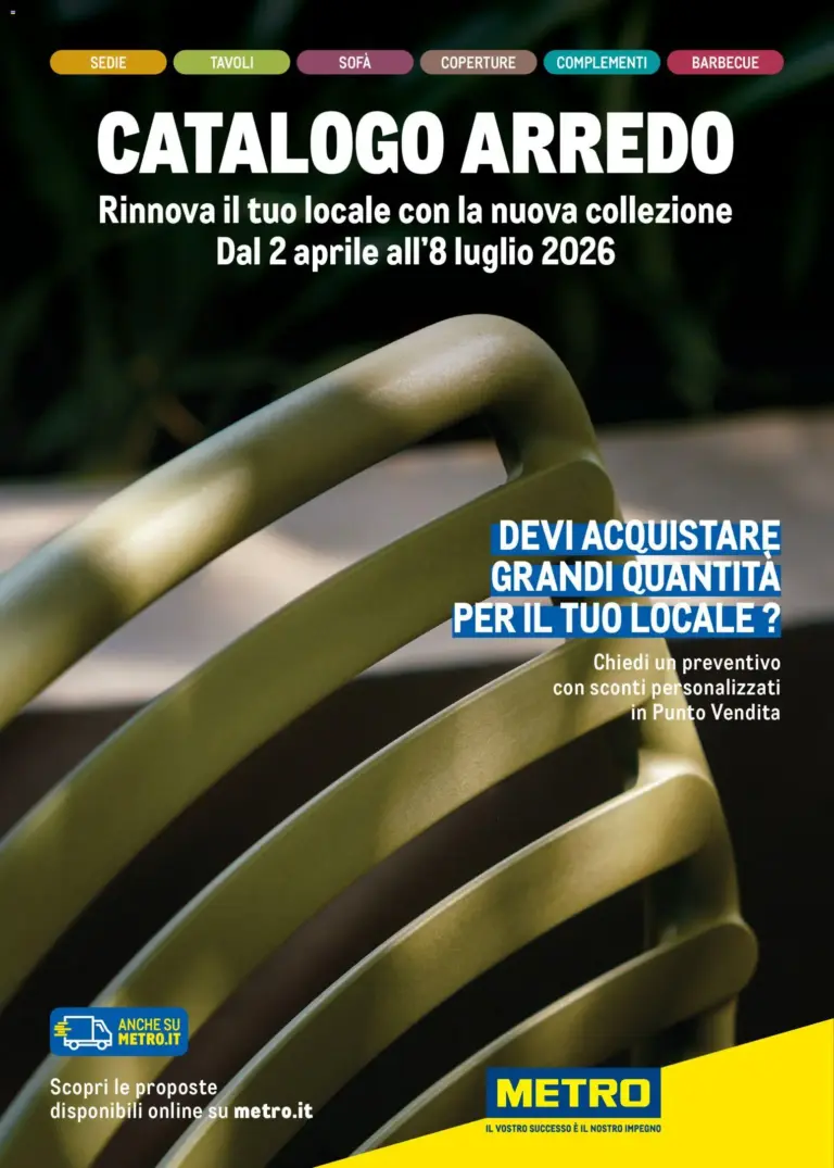 Metro volantino dal 2 aprile all’8 luglio 2026 Catalogo Arredo 2026