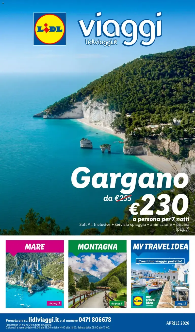 Lidl volantino Aprile 2026 Gargano da €230 a persona
