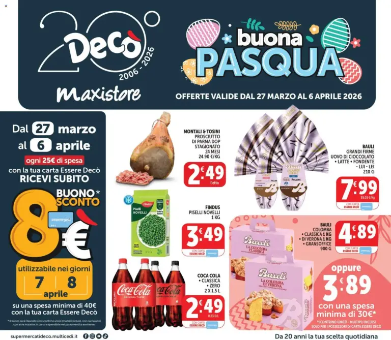 Deco volantino 27.03 al 6.04.2026 Buona Pasqua e Sconto 8€