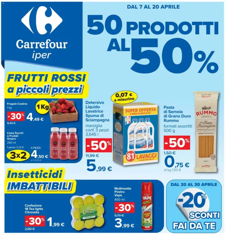 Carrefour volantino 7 al 20 Aprile Roma 50 prodotti al 50%