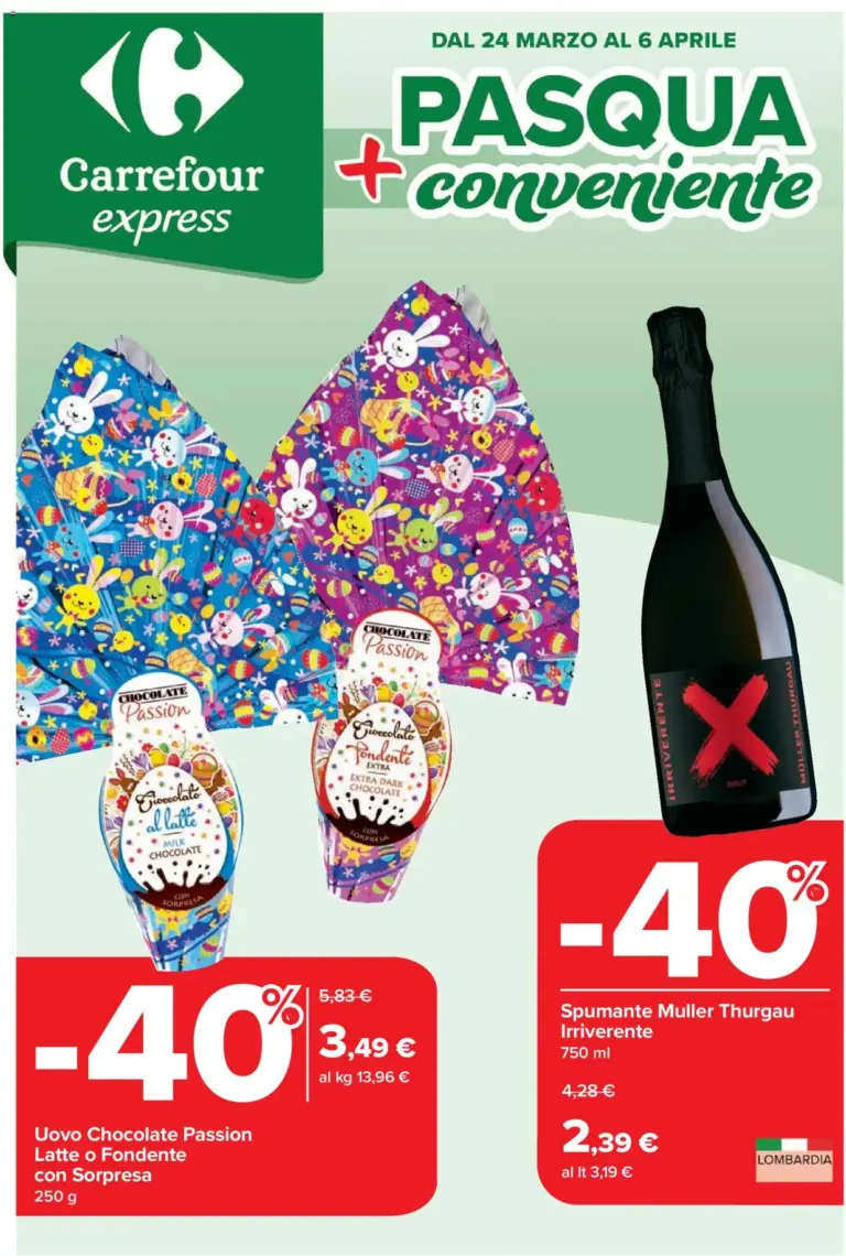 Carrefour volantino dal 24 marzo al 6 aprile Lombardia Pasqua + conven